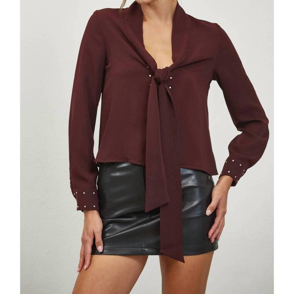 NEW EDIT BY NINE tie neck woven blouse in raisin